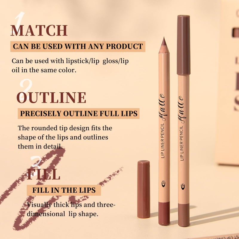 Aseawave Matte Lip Liner Set, 12 Colors Brown Tone Natural Lip Makeup, Ultra Fine Lip Liner & Eyeliner Set, Creamy, Long Lasting, High Pigmented Pencil, Various Shades of Brown - Image 3